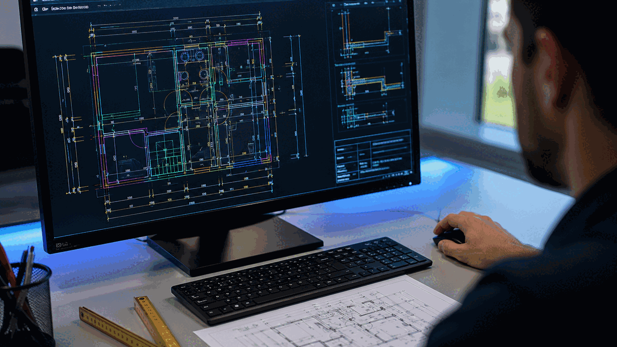 AutoCAD tečaj: Što se uči, koliko traje i koliko košta 1 Tehnički nacrt tlocrta u AutoCAD softveru na ekranu tijekom izrade projektne dokumentacije